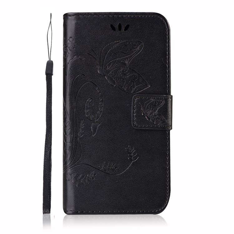 Imprint Butterfly Flower Leather Wallet Case for Huawei Mate 20 - Black-6