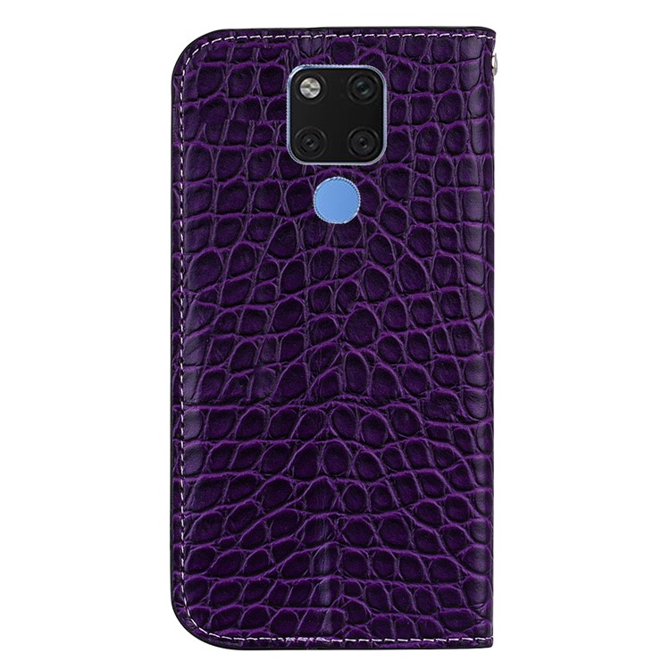 Crocodile Texture Glittery Sequins Splicing PU Leather Auto-absorbed Card Slot Protective Case for Huawei Mate 20 X - Dark Purple-5