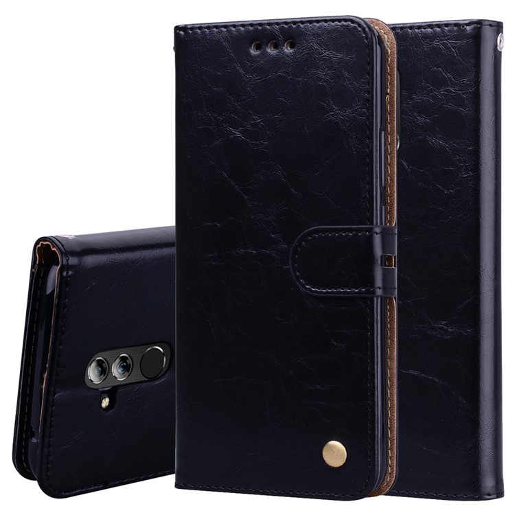 Funda Billetera De Cuero HAT PRINCE Con Cera De Aceite Y Soporte Para Huawei Mate 20 Lite - Negro-1