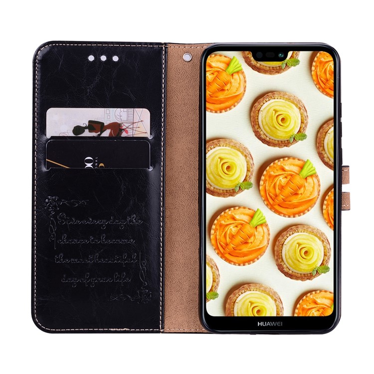Caja Del Teléfono Billetera De Cuero HAT PRINCE Aceite Cera PU Para Huawei P20 Lite / Nova 3e - Negro-5