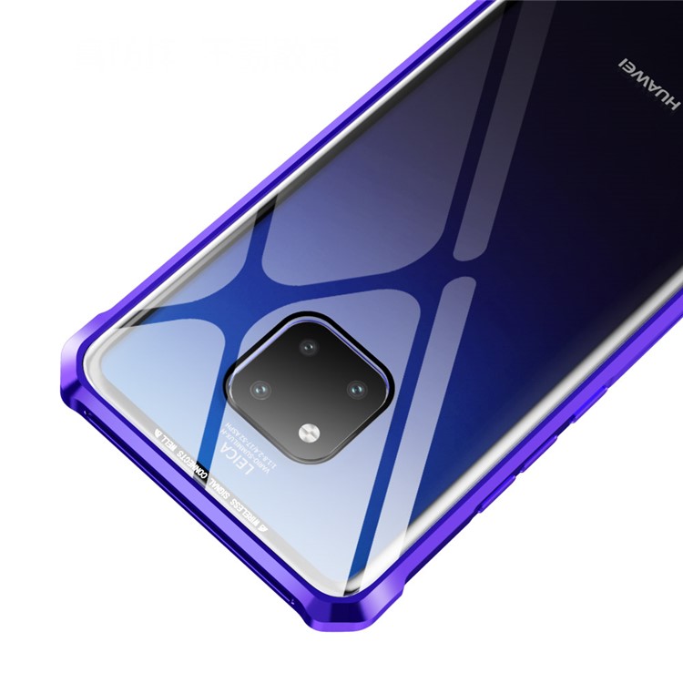 For Huawei Mate 20 X Metal Frame + Glass Back Hard Cover Case - Purple-2