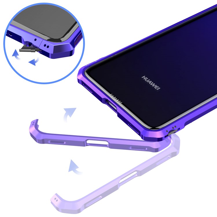 For Huawei Mate 20 X Metal Frame + Glass Back Hard Cover Case - Purple-4