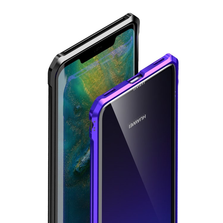 For Huawei Mate 20 X Metal Frame + Glass Back Hard Cover Case - Purple-5