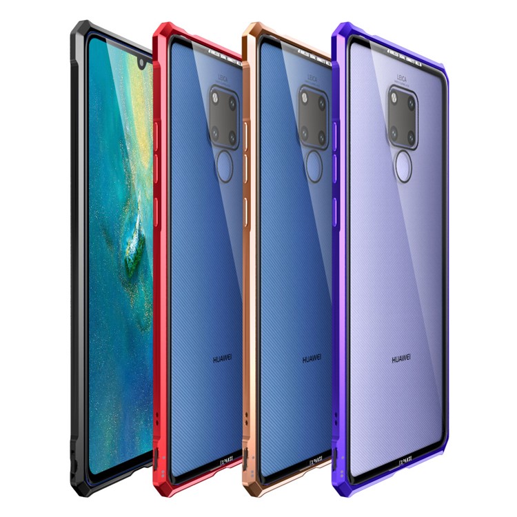 For Huawei Mate 20 X Metal Frame + Glass Back Hard Cover Case - Purple-6