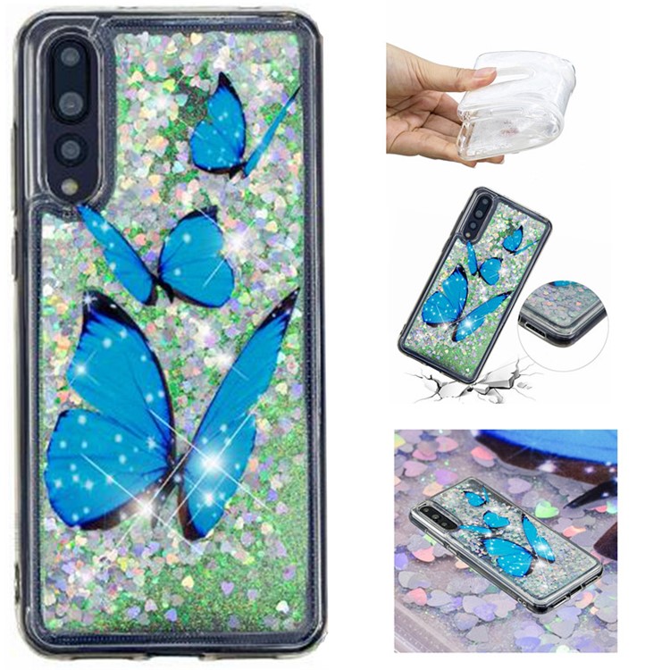 Embossment Padrão Quicksand Tampa Do Telefone TPU Para Huawei P20 Pro - Borboletas Azuis-1