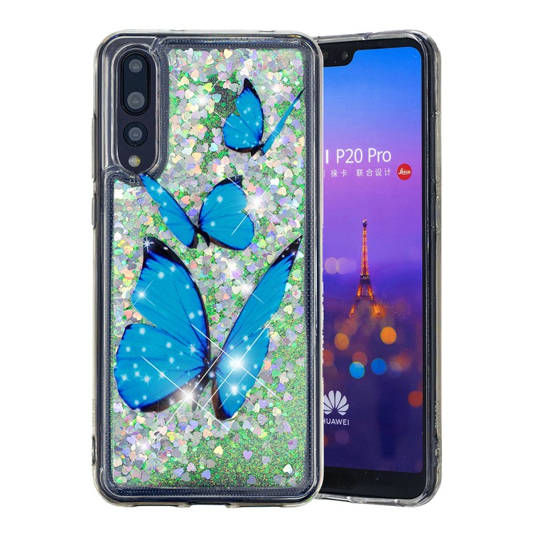 Embossment Padrão Quicksand Tampa Do Telefone TPU Para Huawei P20 Pro - Borboletas Azuis-2