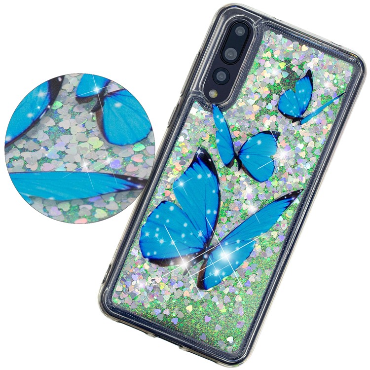 Embossment Padrão Quicksand Tampa Do Telefone TPU Para Huawei P20 Pro - Borboletas Azuis-3