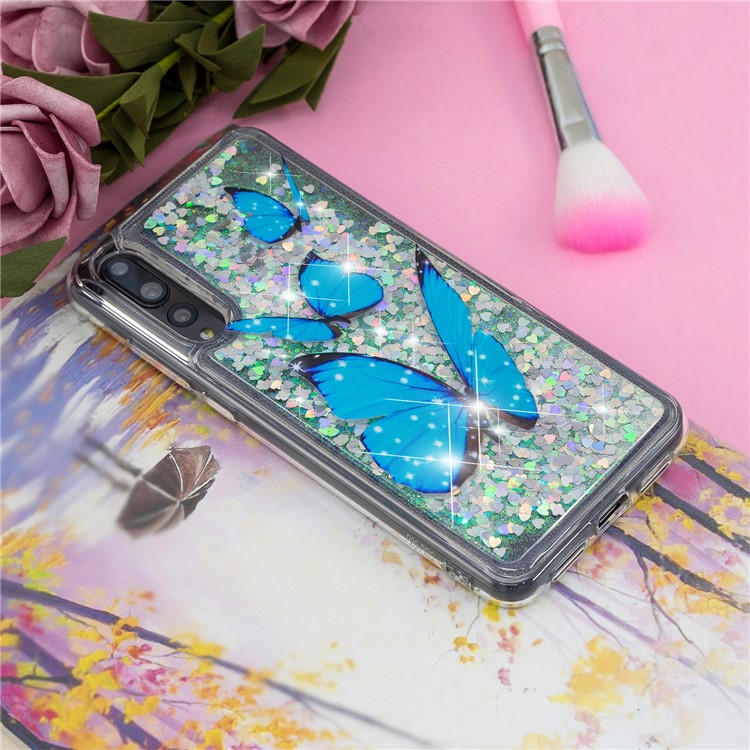 Embossment Padrão Quicksand Tampa Do Telefone TPU Para Huawei P20 Pro - Borboletas Azuis-6