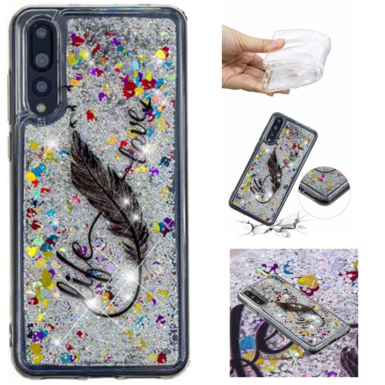 Embossing Pattern Quicksand TPU Case for Huawei P20 Pro - Feather-1