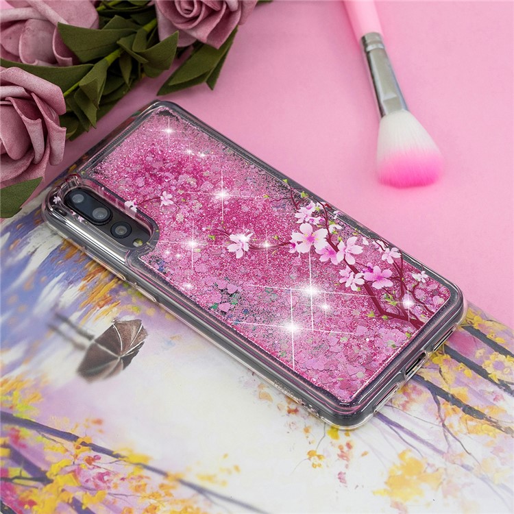 Embossing Pattern Quicksand TPU Shell for Huawei P20 Pro - Peach Blossom-6