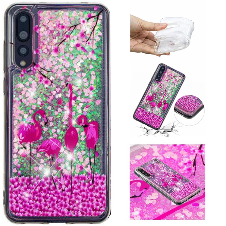 Embossment Pattern Quicksand TPU Cover Case for Huawei P20 Pro - Flamingos-1