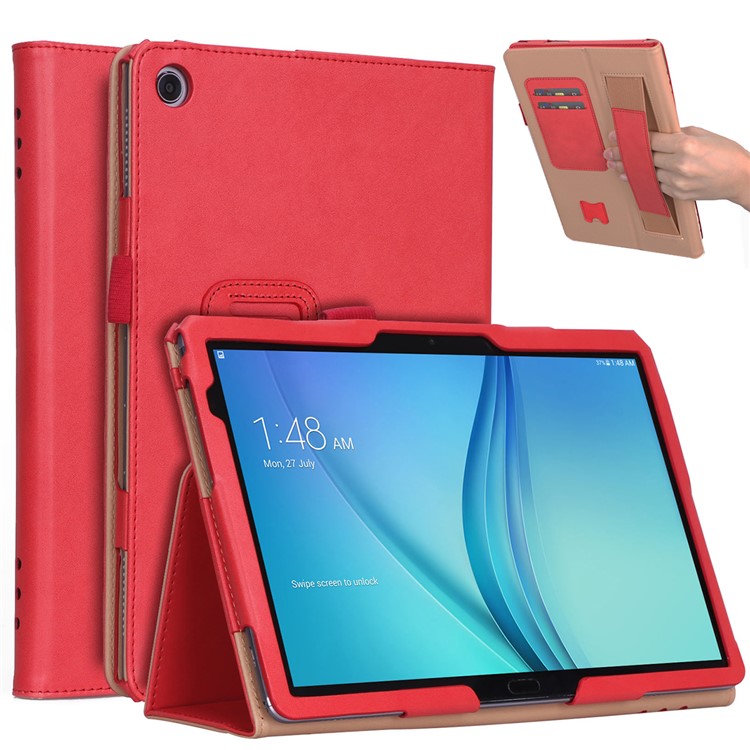 Pour Huawei Mediapad C5 10 / Couverture Intelligente En Cuir PU M5 Lite 10 / Fentes Pour Cartes / Supporter / Dragonne - Rouge-1