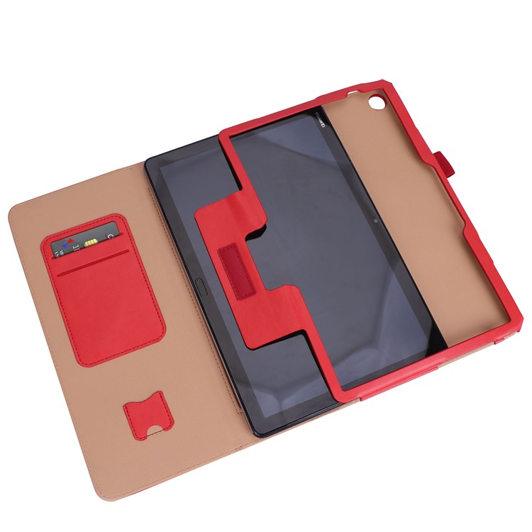 Pour Huawei Mediapad C5 10 / Couverture Intelligente En Cuir PU M5 Lite 10 / Fentes Pour Cartes / Supporter / Dragonne - Rouge-11