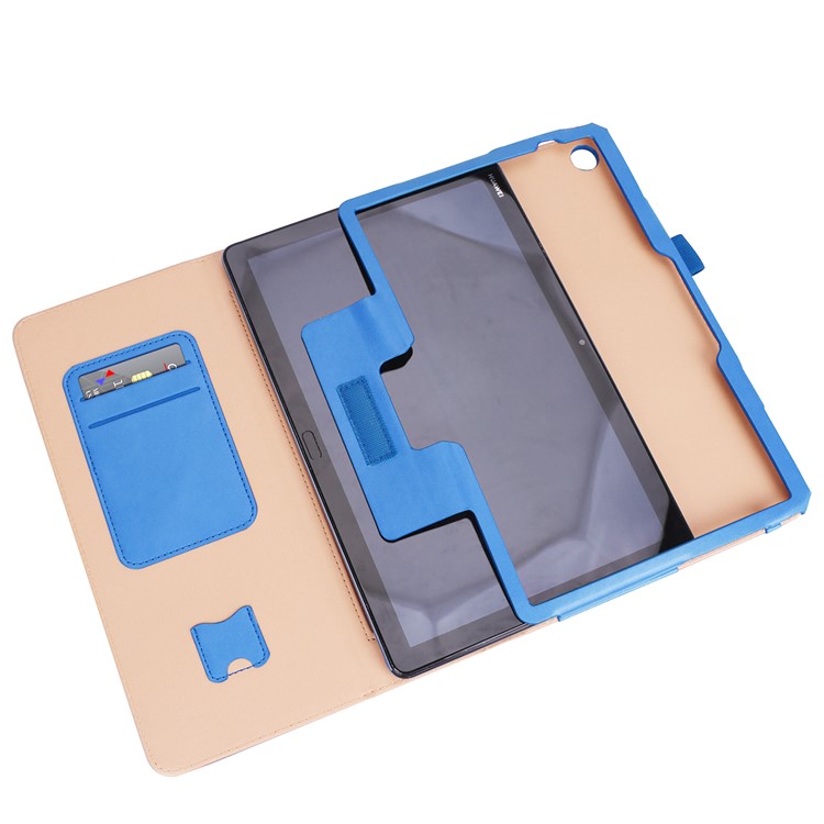 For Huawei Mediapad C5 10 / M5 Lite 10 PU Leather Flip Case / Card Slots / Stand / Hand Strap - Blue-12
