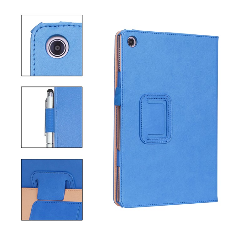 For Huawei Mediapad C5 10 / M5 Lite 10 PU Leather Flip Case / Card Slots / Stand / Hand Strap - Blue-14