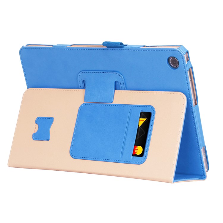 For Huawei Mediapad C5 10 / M5 Lite 10 PU Leather Flip Case / Card Slots / Stand / Hand Strap - Blue-8