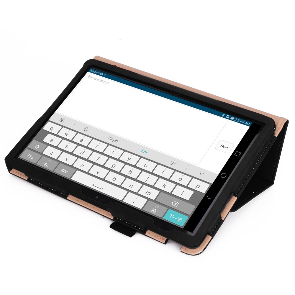 For Huawei MediaPad T5 10 PU Leather Smart Case / Card Slots / Stand / Hand Strap - Black-10