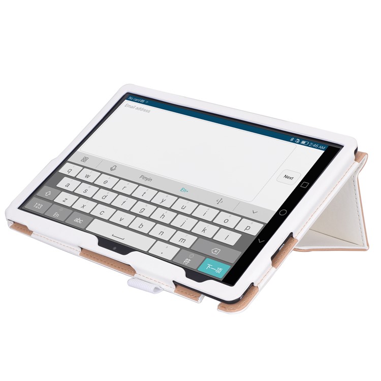 For Huawei MediaPad T5 10 PU Leather Smart Cover / Card Slots / Stand / Hand Strap - White-10