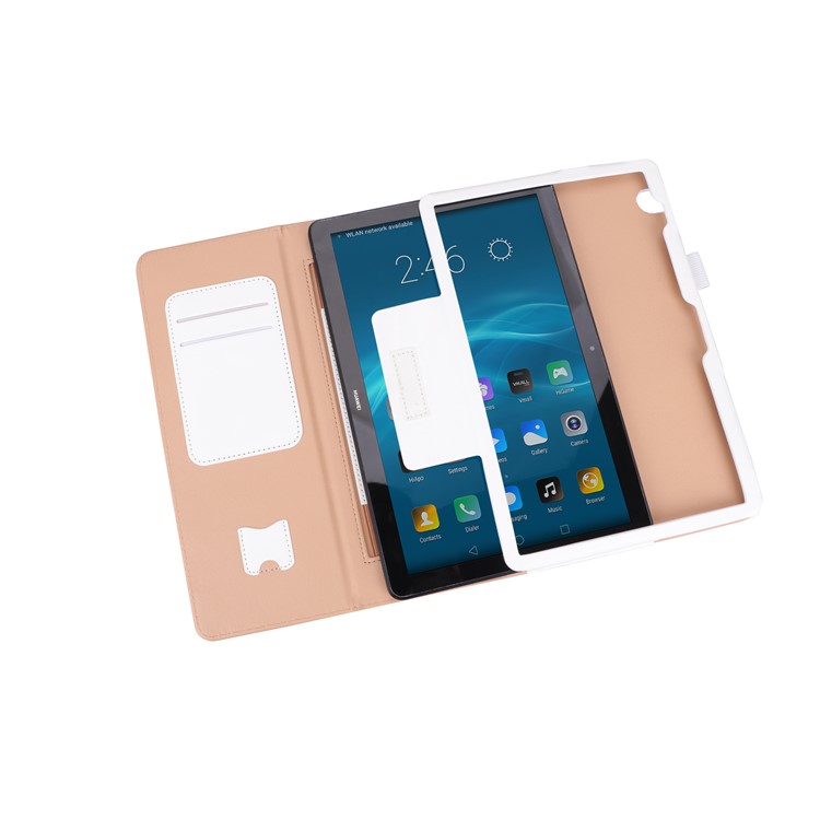 For Huawei MediaPad T5 10 PU Leather Smart Cover / Card Slots / Stand / Hand Strap - White-12
