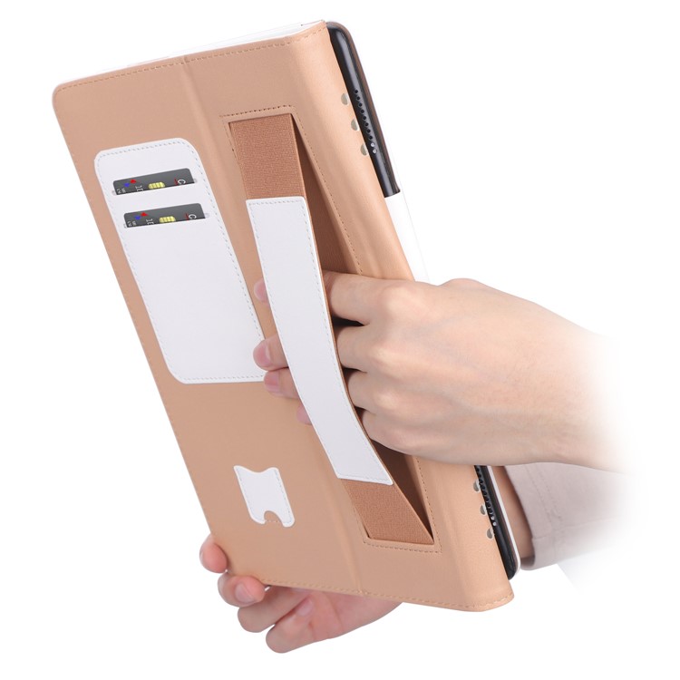 For Huawei MediaPad T5 10 PU Leather Smart Cover / Card Slots / Stand / Hand Strap - White-14