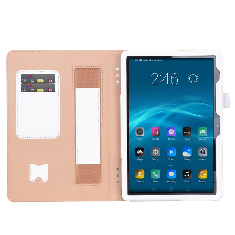 For Huawei MediaPad T5 10 PU Leather Smart Cover / Card Slots / Stand / Hand Strap - White-6
