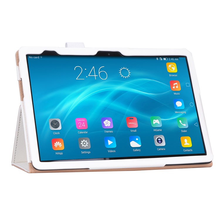 For Huawei MediaPad T5 10 PU Leather Smart Cover / Card Slots / Stand / Hand Strap - White-7