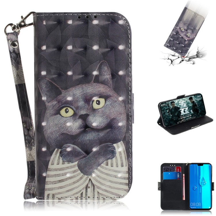 Pattern Printing Wallet Leather Magnetic Shell for Huawei Y9 (2019) / Enjoy 9 Plus - Grey Cat-1