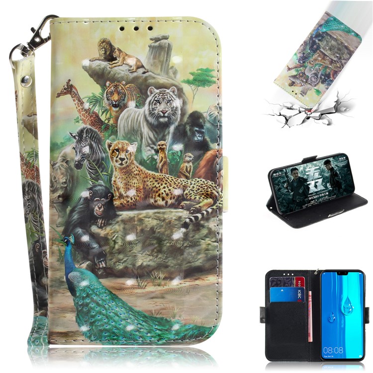 Patterned Wallet Leather Phone Case for Huawei Y9 (2019) / Enjoy 9 Plus - Animals Getting Together-1