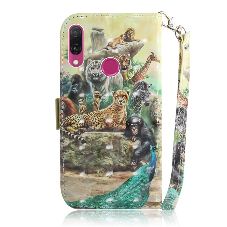 Patterned Wallet Leather Phone Case for Huawei Y9 (2019) / Enjoy 9 Plus - Animals Getting Together-3