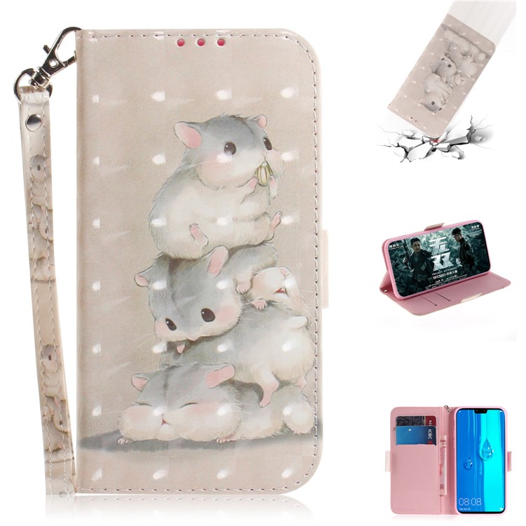 Pattern Printing Wallet Leather Phone Cover for Huawei Y9 (2019) / Enjoy 9 Plus - Hamsters-1