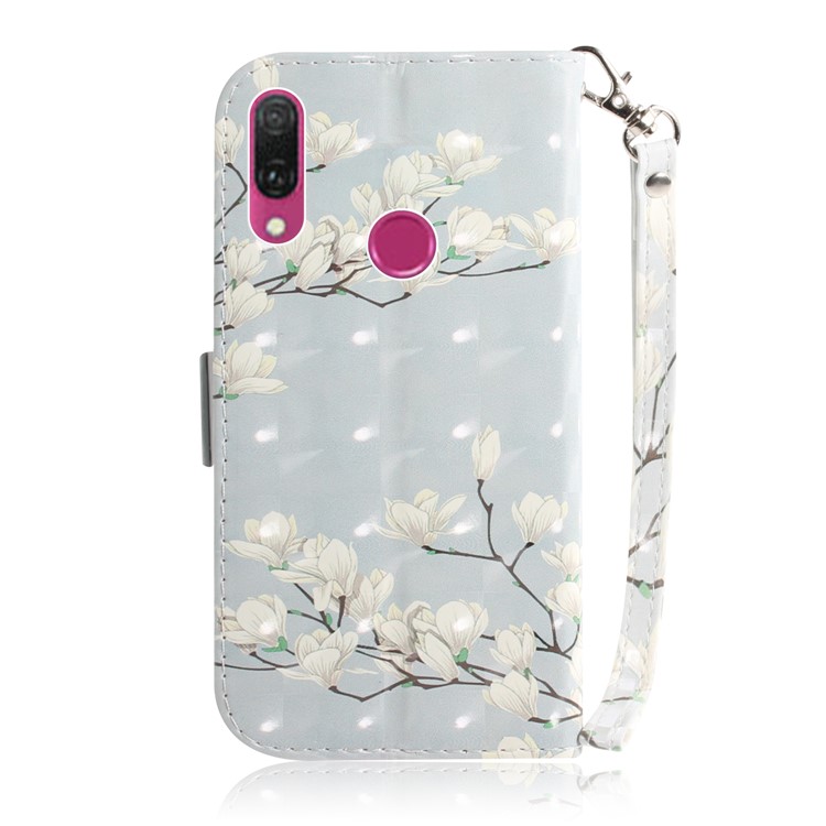 Patterned Leather Case Stand Phone Cover for Huawei Y9 (2019) / Enjoy 9 Plus - White Flower-3