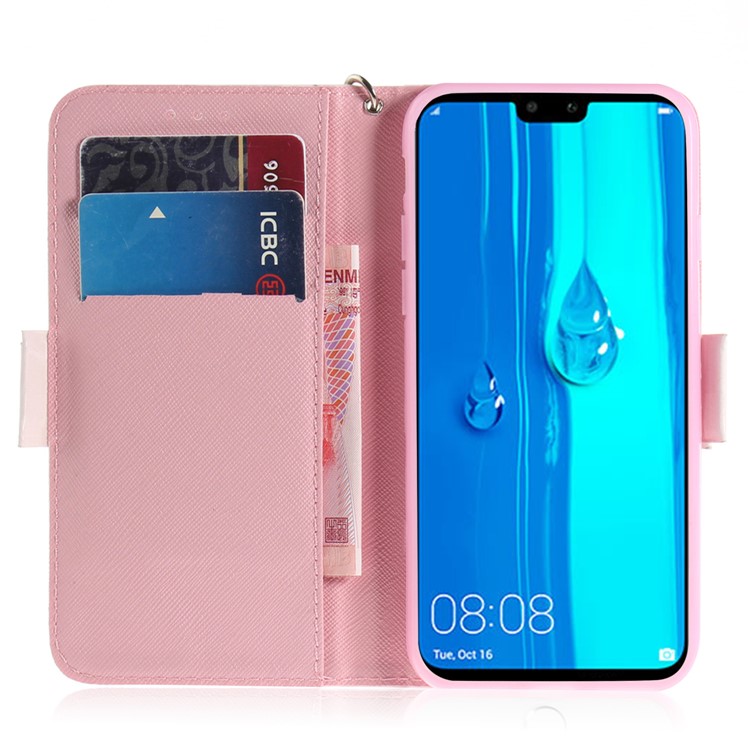 Patterned Leather Case Stand Phone Cover for Huawei Y9 (2019) / Enjoy 9 Plus - White Flower-7