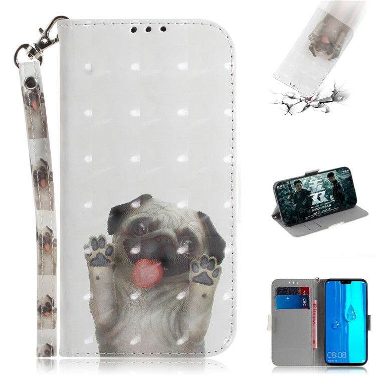 Patterned Wallet Leather Protector Shell for Huawei Y9 (2019) / Enjoy 9 Plus - Dog Waving Paws-1
