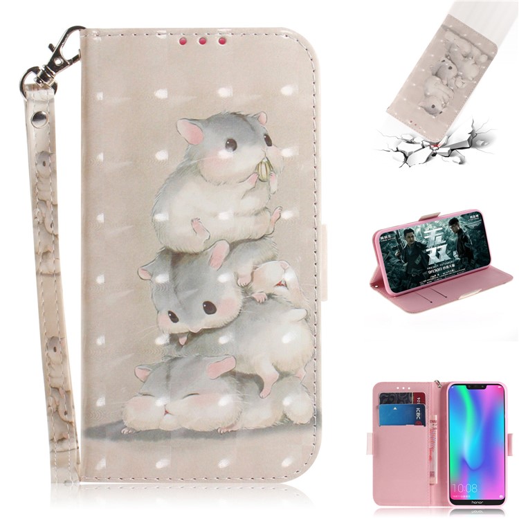 Pattern Printing PU Leather Flip Case for Huawei Honor 8C - Hamsters-1