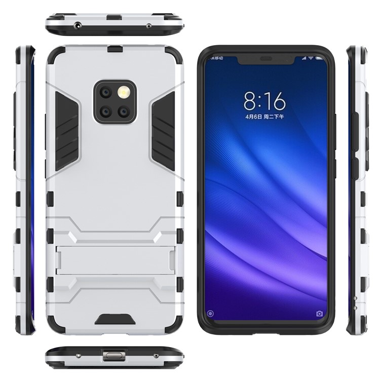 Cool Guard PC TPU Hybrid Mobile Phone Cover with Kickstand for Huawei Mate 20 Pro - Silver-4