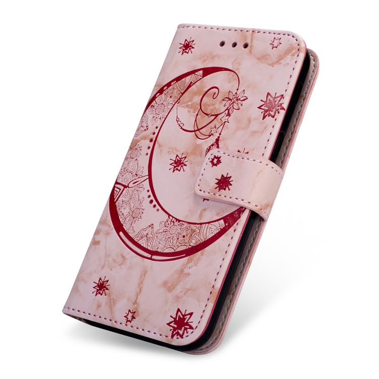 Imprinted Moon Pattern Marble Style Leather Wallet Cover for Huawei Mate 20 Lite / Maimang 7 - Rose Gold-3