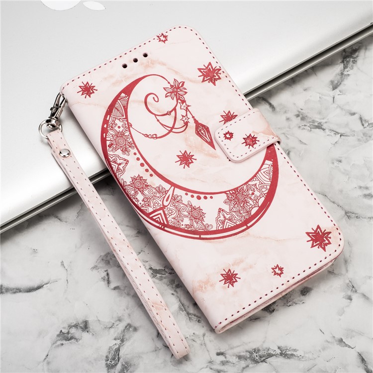 Imprinted Moon Pattern Marble Style Leather Wallet Cover for Huawei Mate 20 Lite / Maimang 7 - Rose Gold-4
