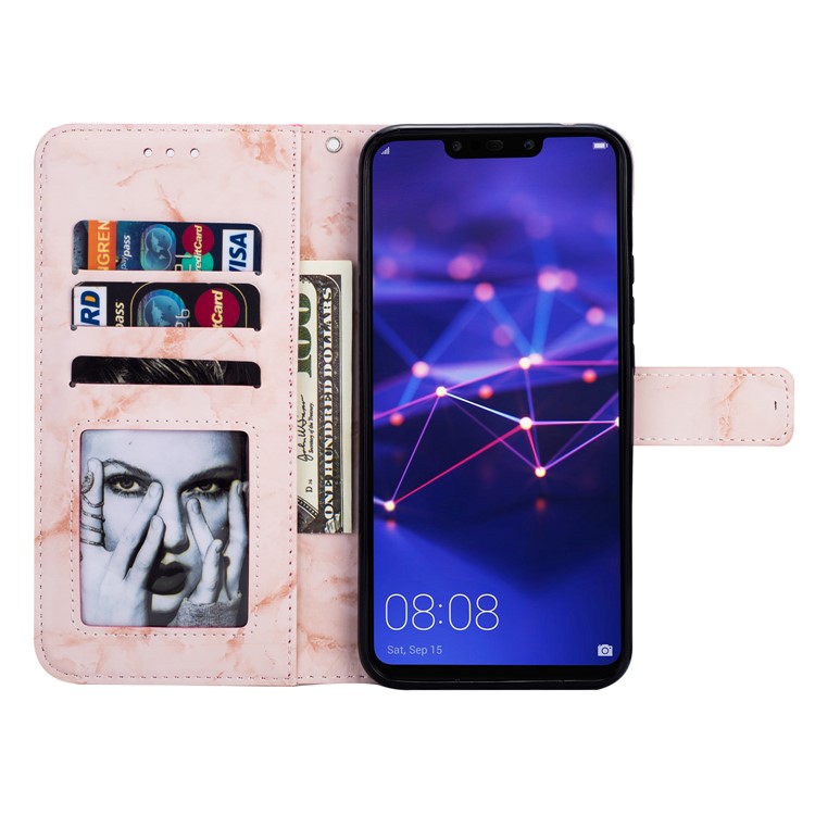 Imprinted Moon Pattern Marble Style Leather Wallet Cover for Huawei Mate 20 Lite / Maimang 7 - Rose Gold-5