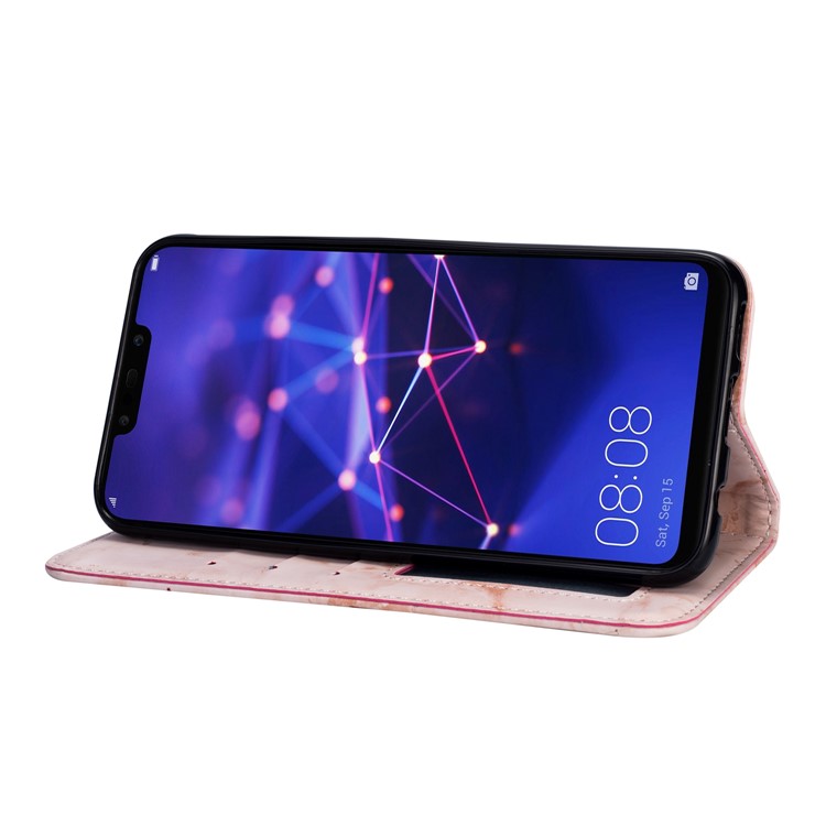 Imprinted Moon Pattern Marble Style Leather Wallet Cover for Huawei Mate 20 Lite / Maimang 7 - Rose Gold-7