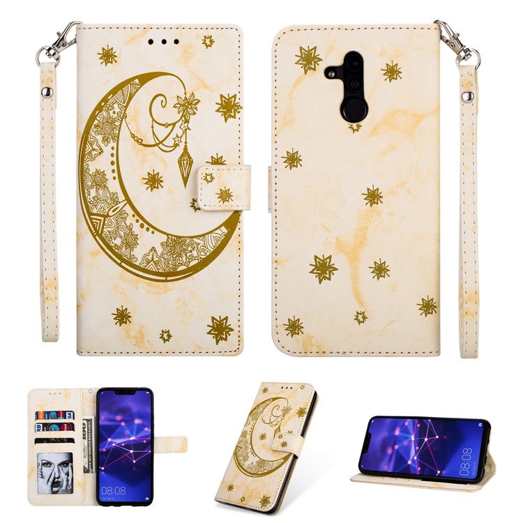 Imprinted Moon Pattern Marble Style Leather Phone Shell for Huawei Mate 20 Lite / Maimang 7 - Gold-1