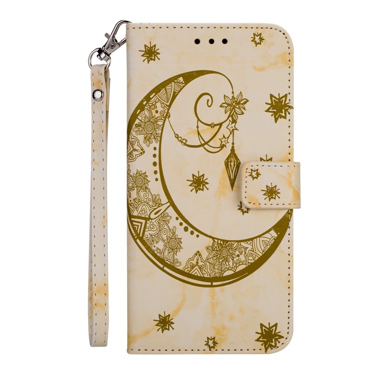 Imprinted Moon Pattern Marble Style Leather Phone Shell for Huawei Mate 20 Lite / Maimang 7 - Gold-2