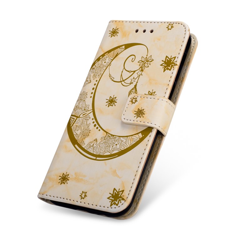 Imprinted Moon Pattern Marble Style Leather Phone Shell for Huawei Mate 20 Lite / Maimang 7 - Gold-3