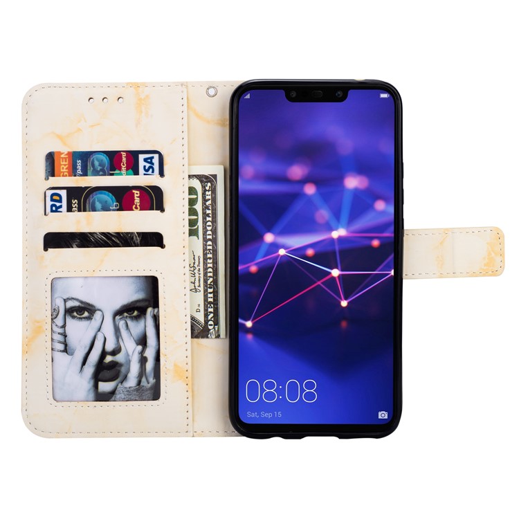 Imprinted Moon Pattern Marble Style Leather Phone Shell for Huawei Mate 20 Lite / Maimang 7 - Gold-5