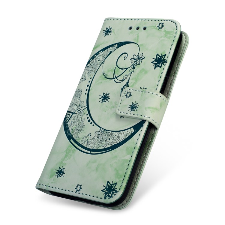 Imprinted Moon Pattern Marble Style Leather Mobile Casing for Huawei Mate 20 Lite / Maimang 7 - Green-3