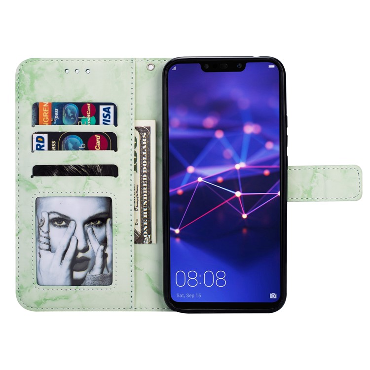 Imprinted Moon Pattern Marble Style Leather Mobile Casing for Huawei Mate 20 Lite / Maimang 7 - Green-5