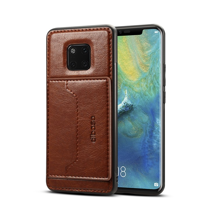 Crazy Horse Card Holder Leather Coated Hybrid Phone Casing for Huawei Mate 20 Pro - Coffee-1