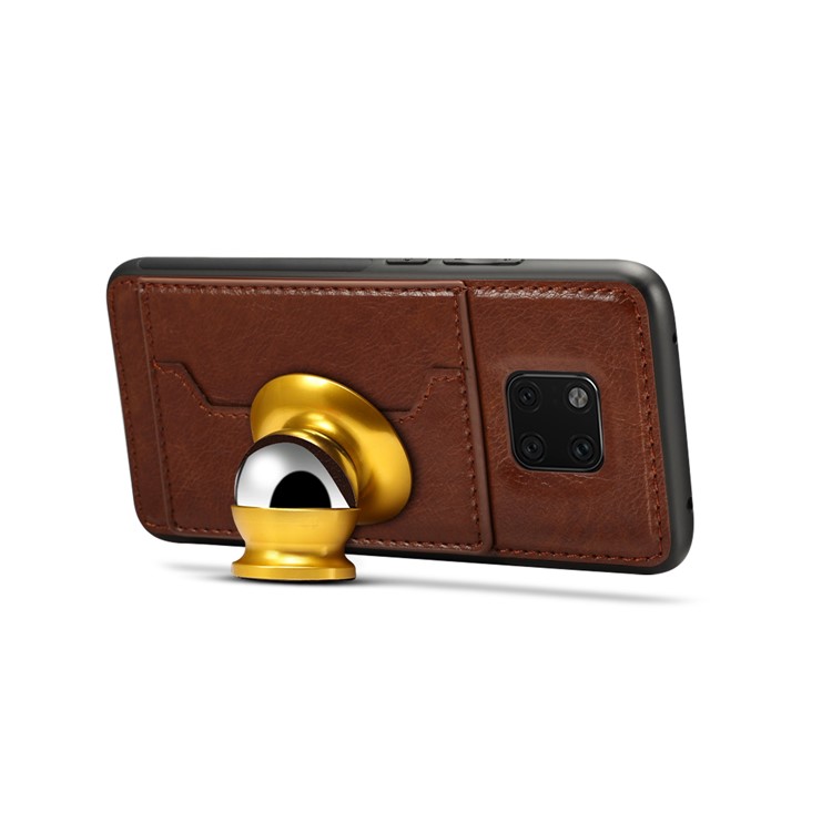 Crazy Horse Card Holder Leather Coated Hybrid Phone Casing for Huawei Mate 20 Pro - Coffee-3