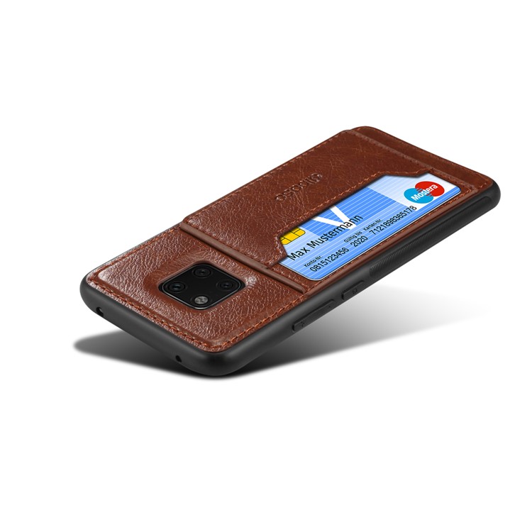 Crazy Horse Card Holder Leather Coated Hybrid Phone Casing for Huawei Mate 20 Pro - Coffee-4