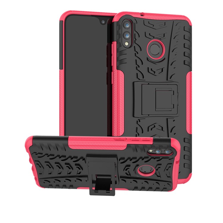 2-in-1 Tyre Pattern PC + TPU Hybrid Casing with Kickstand for Huawei Honor 8X Max - Rose-1