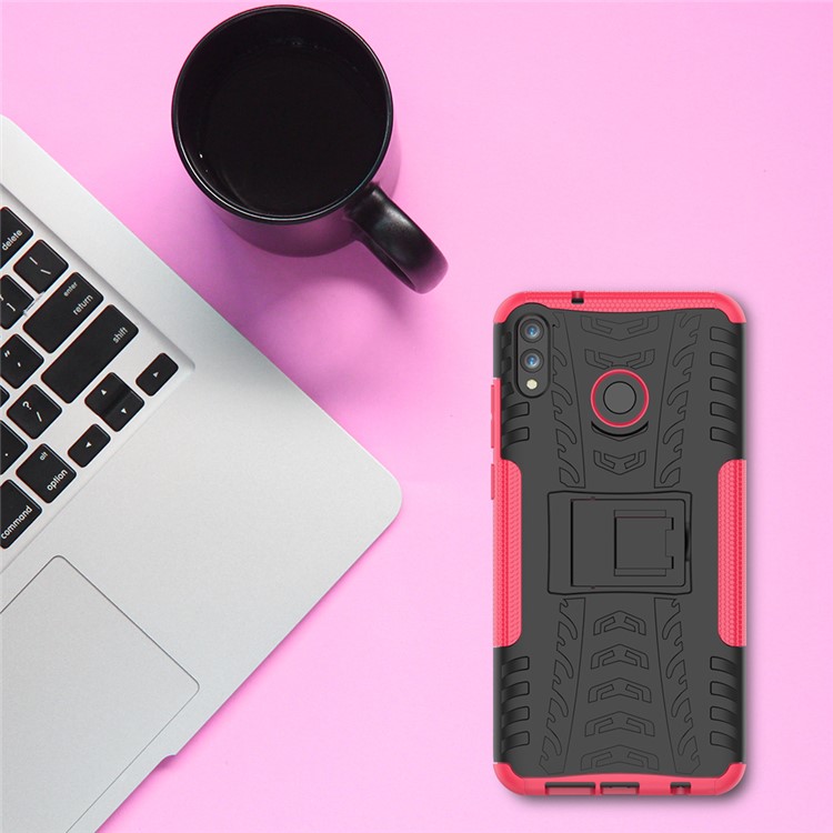 2-in-1 Tyre Pattern PC + TPU Hybrid Casing with Kickstand for Huawei Honor 8X Max - Rose-10